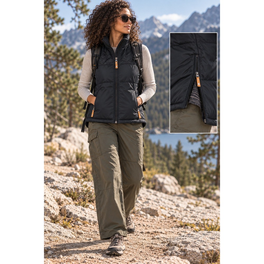 Tentree Realm Quilted Puffer Vest Chevron Woodgrain Lining Black Small